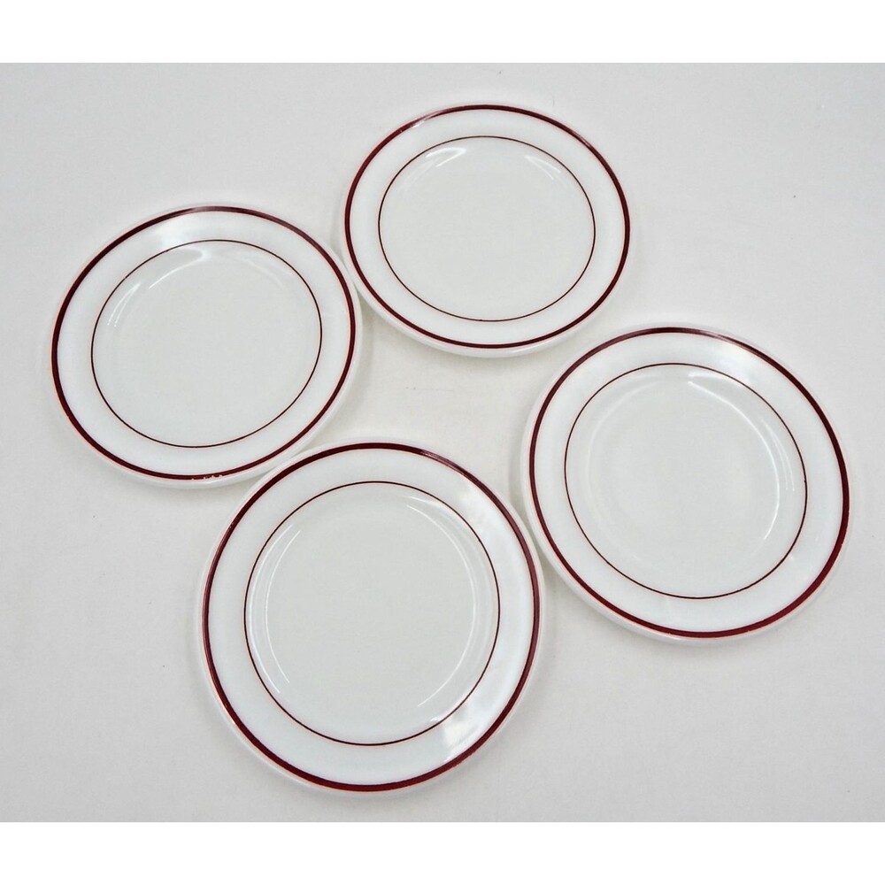 Corningware Red Stripe Border Restaurant 4 Bread Butter Plate Glassblower Pyrex